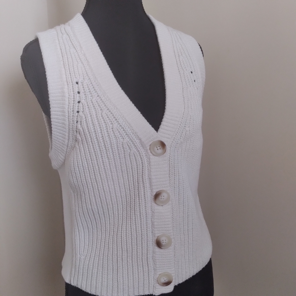 ana Women's Knit Sweater Vest Cream Button-Front XS Preppy Academia Y2K